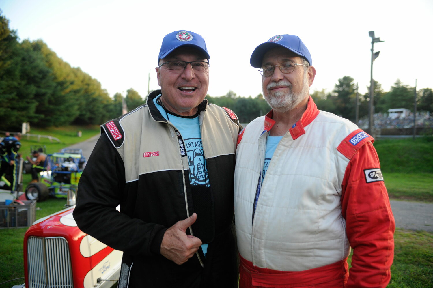 Two veteran vintage race car owners and drivers. Tom Crompton and Alan Preliasco.